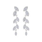 Flower and leaf pattern diamond drop earrings in White Gold