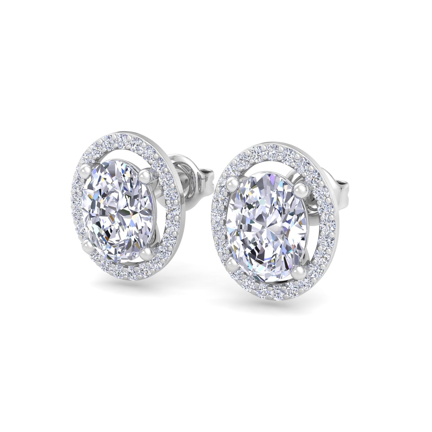 Oval-cut diamond halo stud earrings in White Gold