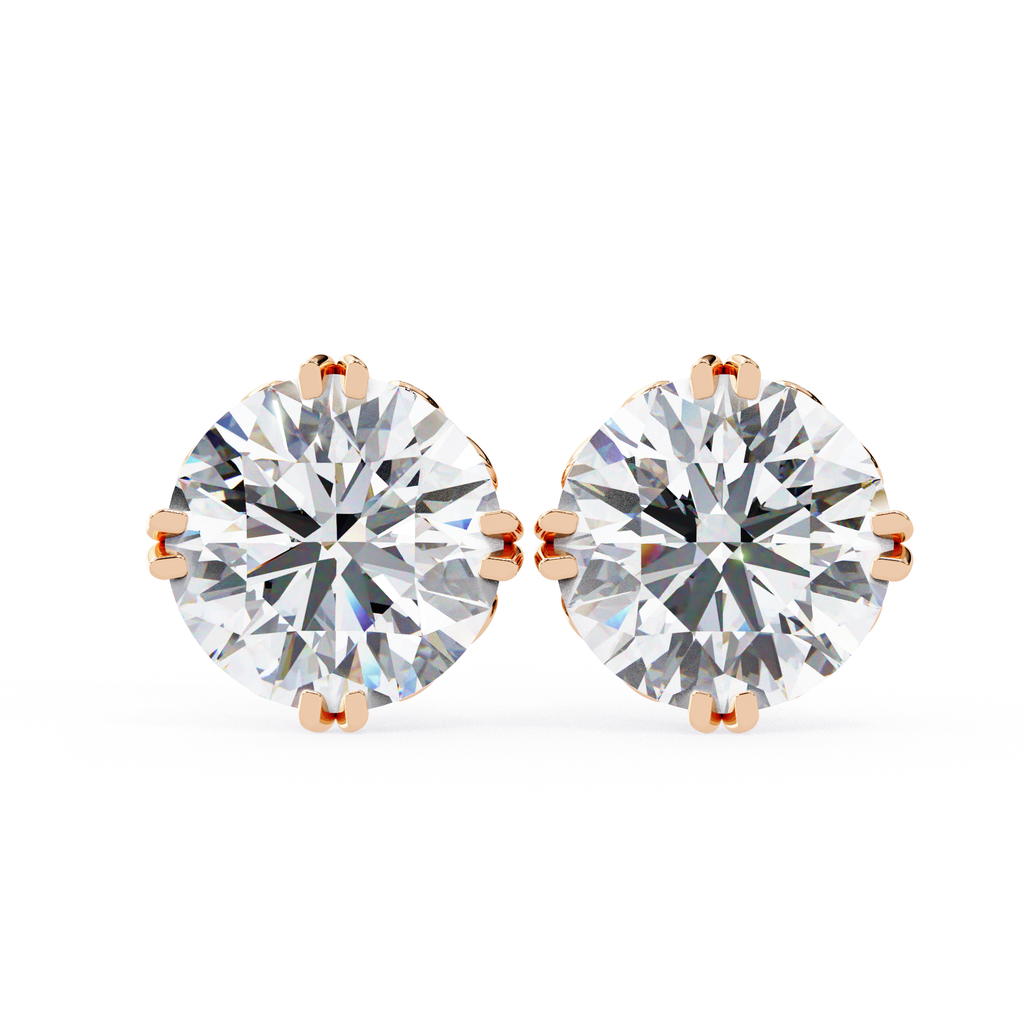 Premium rose gold Round cut diamond stud earrings