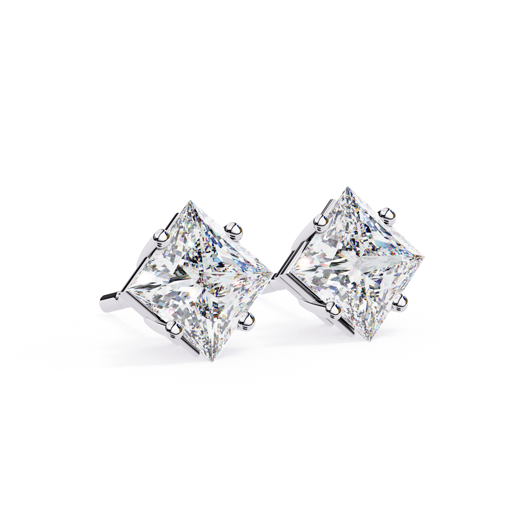 Luxury princess cut diamond stud earrings