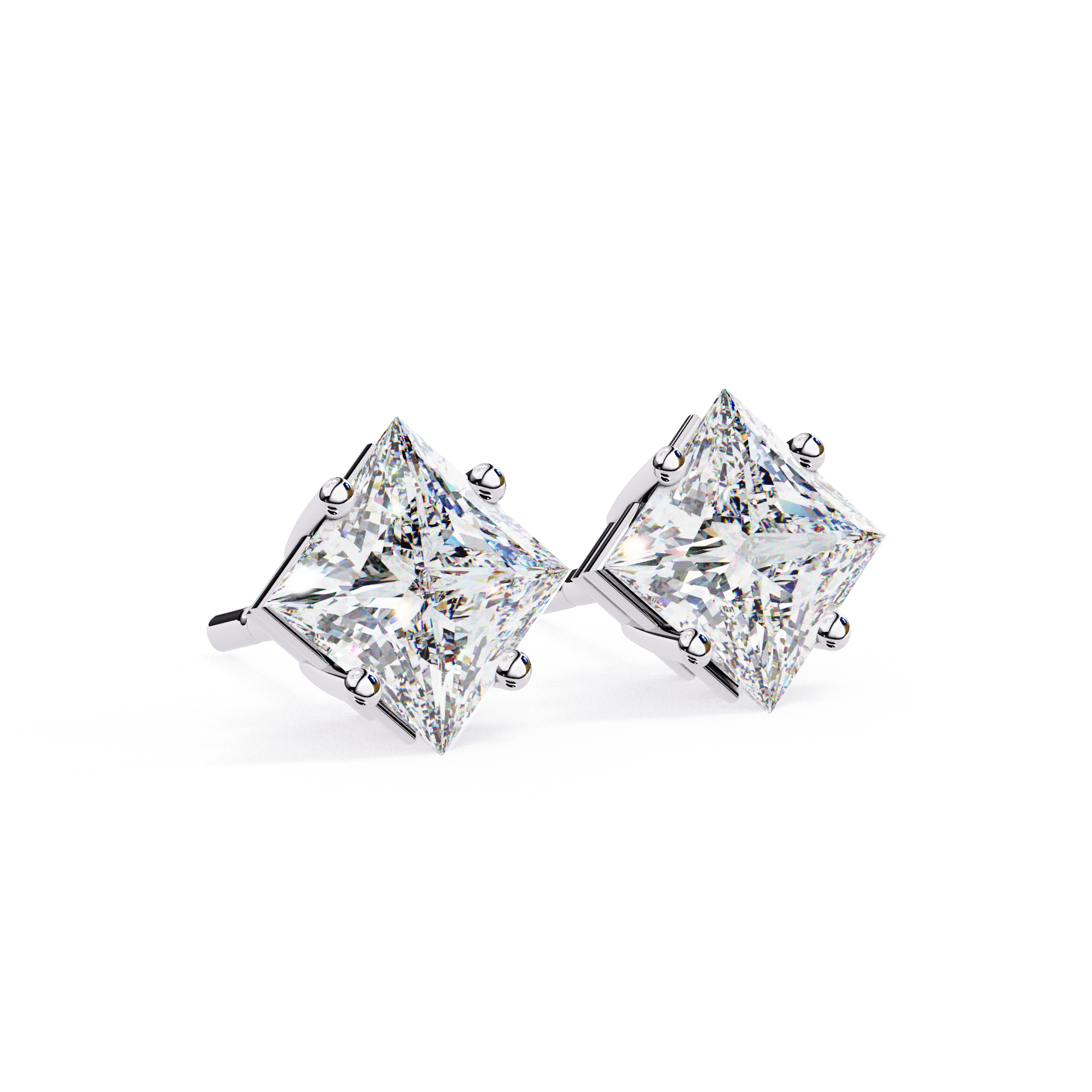 Luxury princess cut diamond stud earrings
