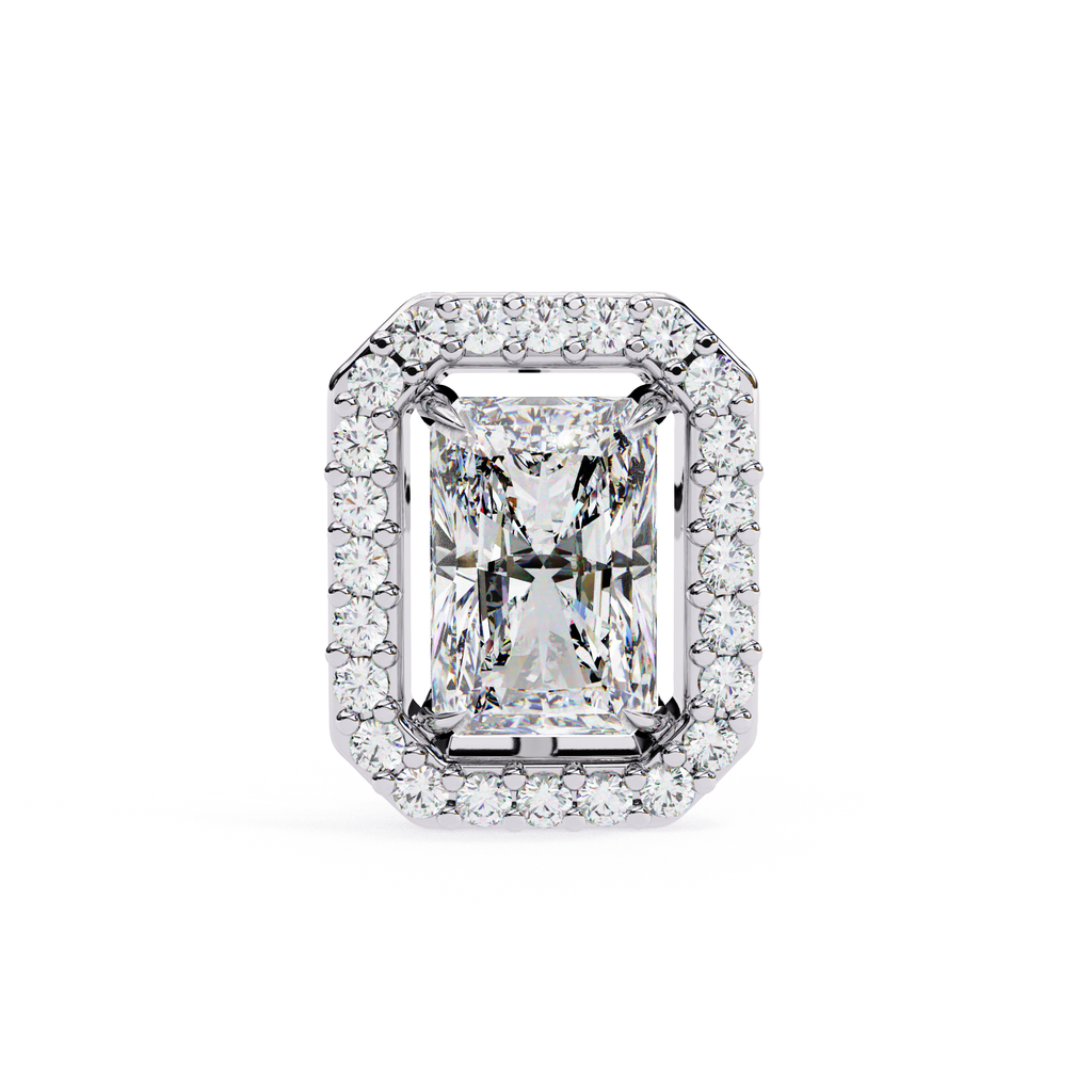 Designer rectangle diamond halo stud earrings