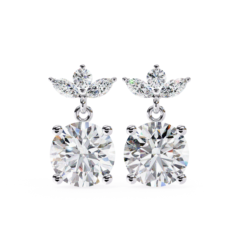 Bridal diamond drop earrings with round brilliant diamond