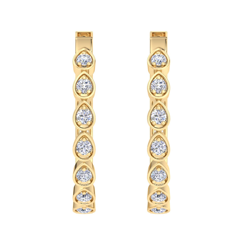 Gold pear diamond hoop earrings