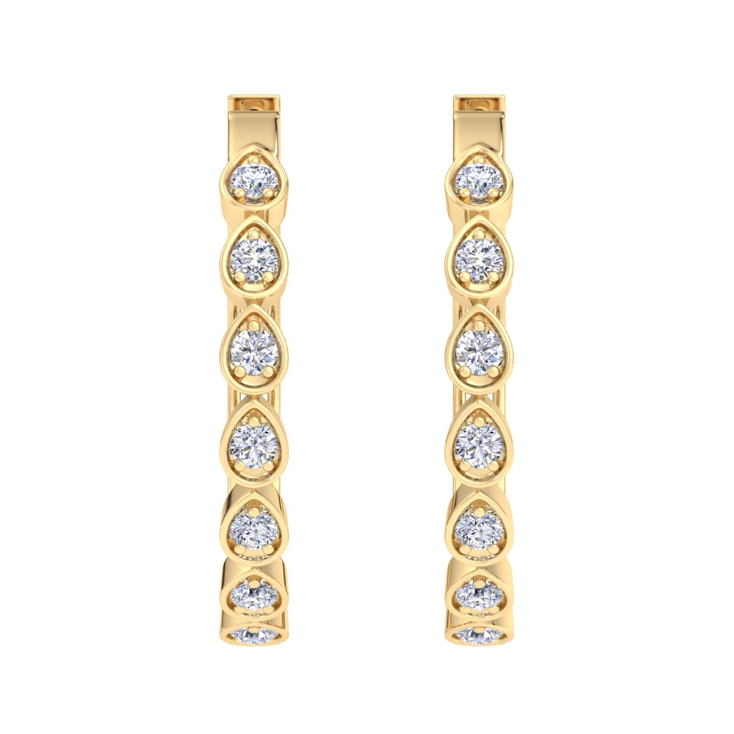 Gold pear diamond hoop earrings