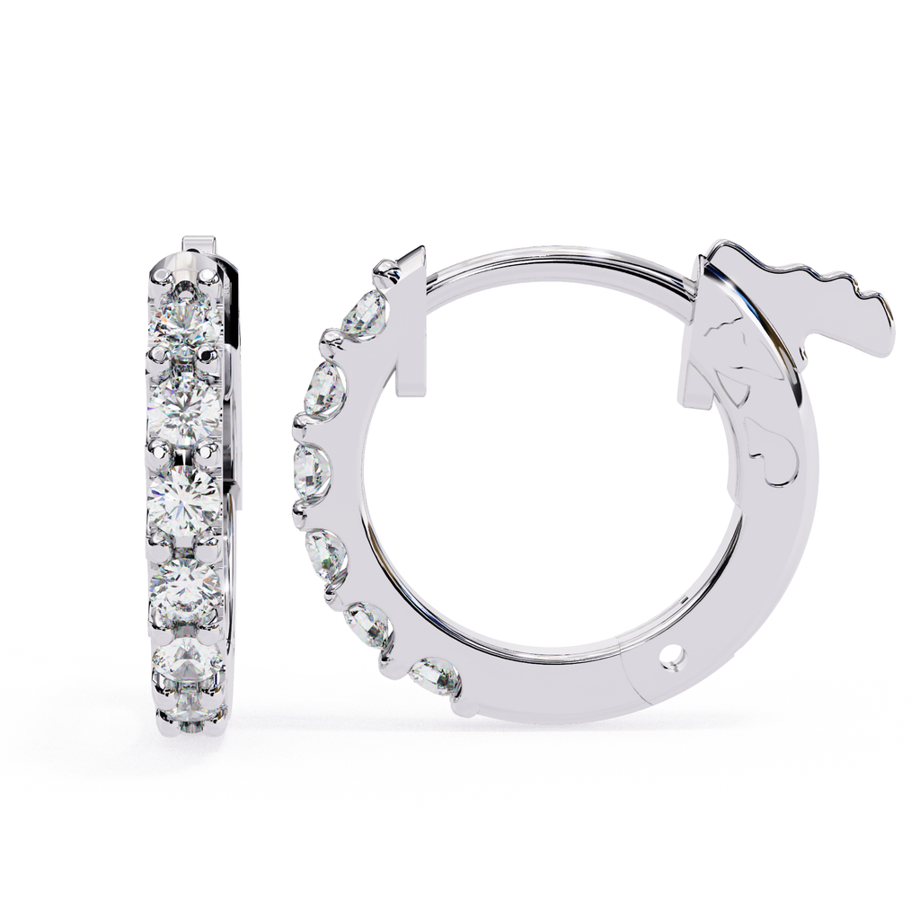 Round diamond hoop earrings in White Gold