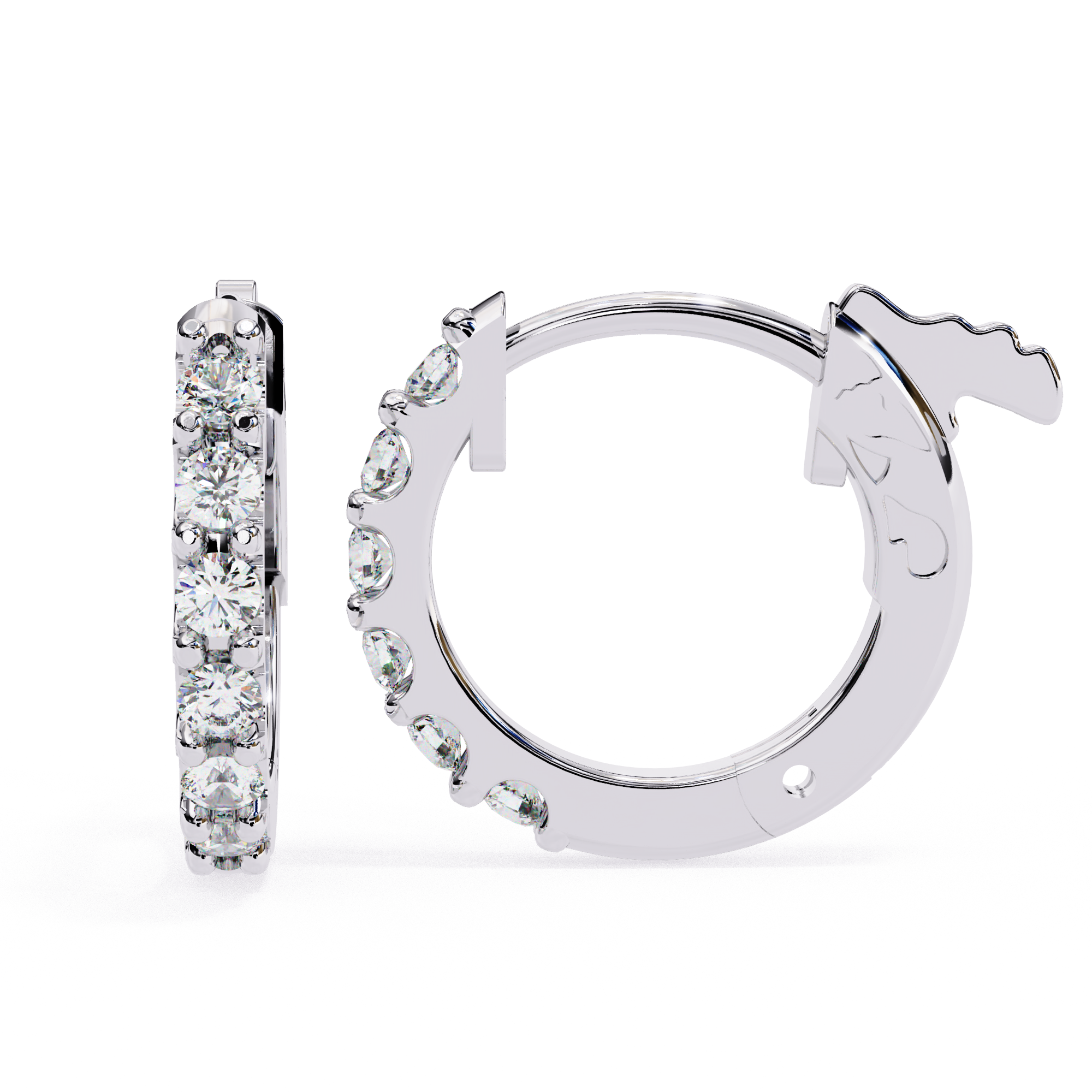 Round diamond hoop earrings in White Gold