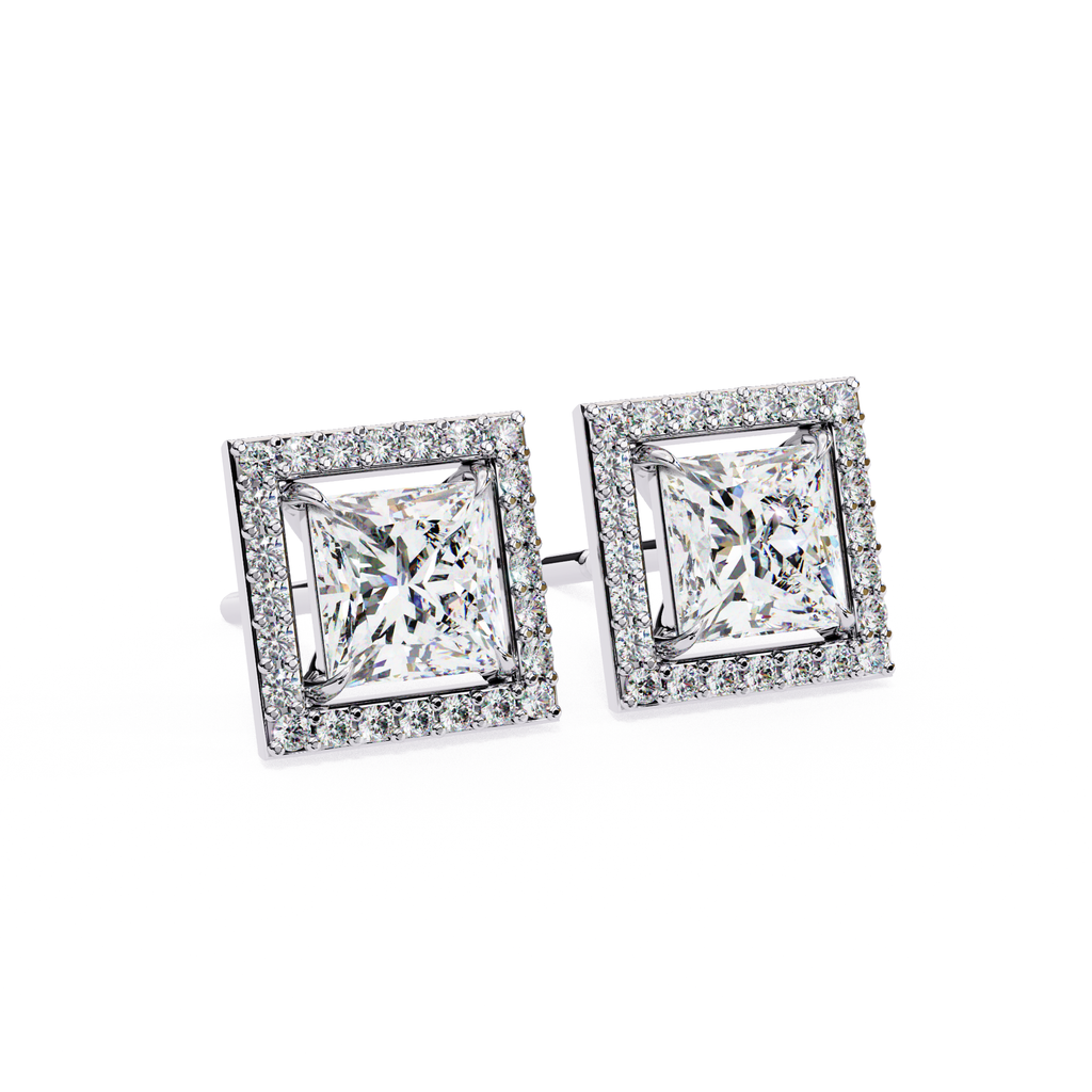 Minimal square diamond halo stud earrings everyday wear