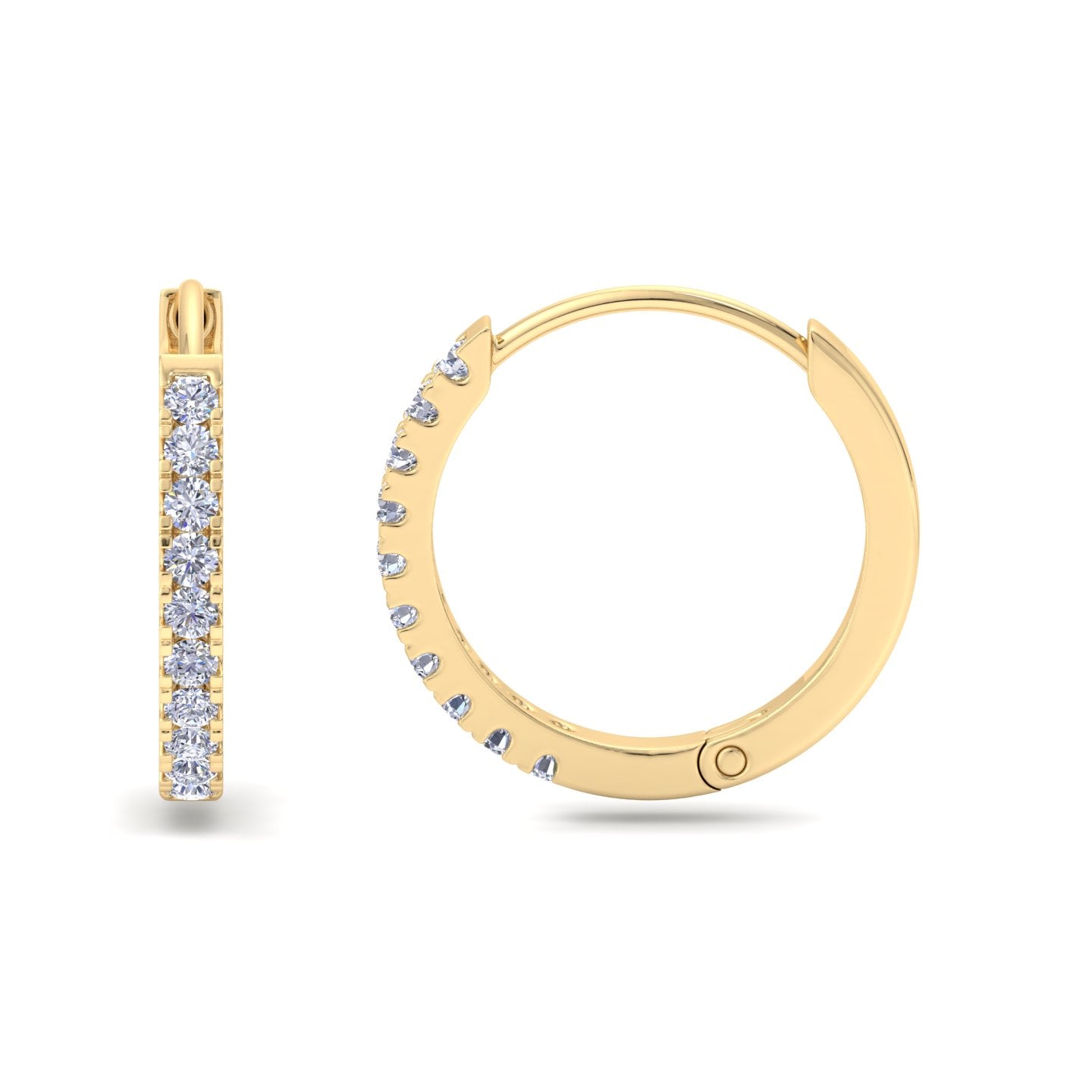 Gold diamond hoop earrings with pavé setting