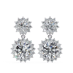 White Gold sunburst halo diamond earrings