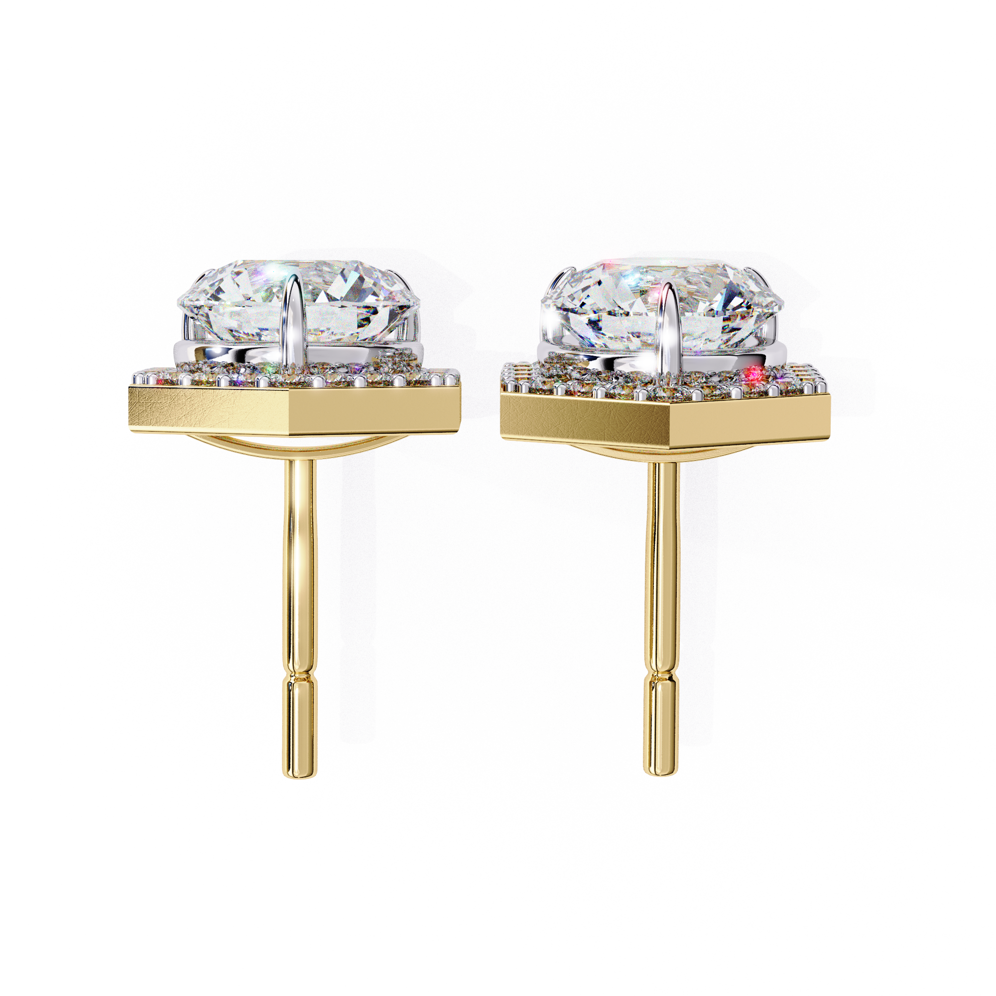 Minimal hexagon halo diamond studs