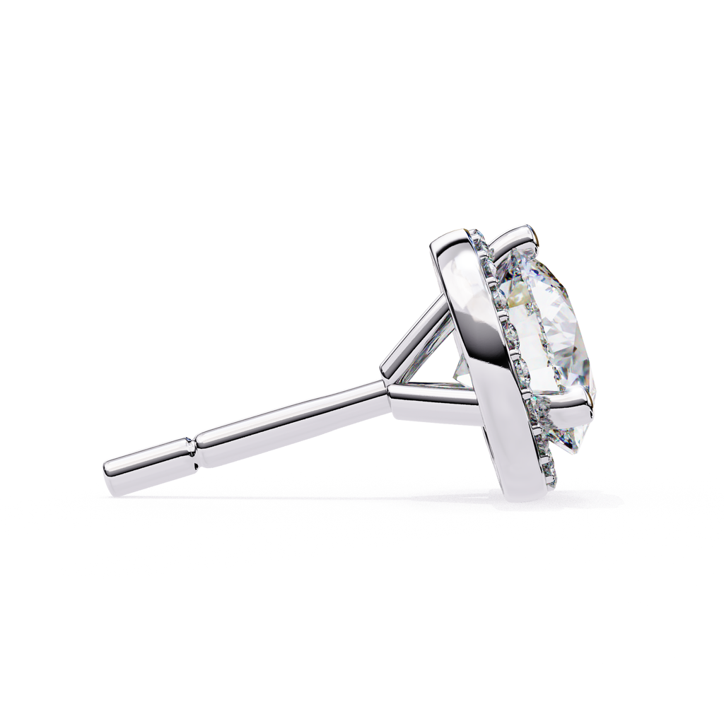 High shine round diamond halo earrings