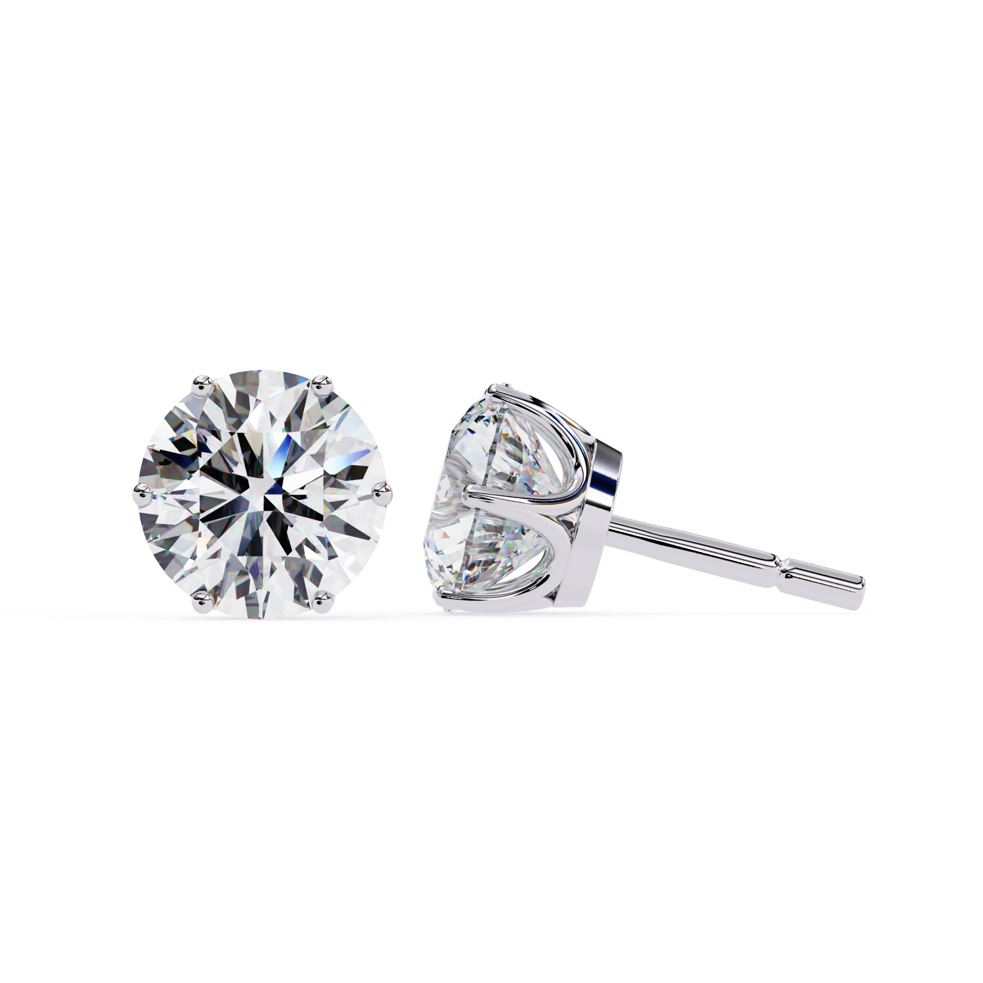 Round cut diamond stud earrings in White Gold