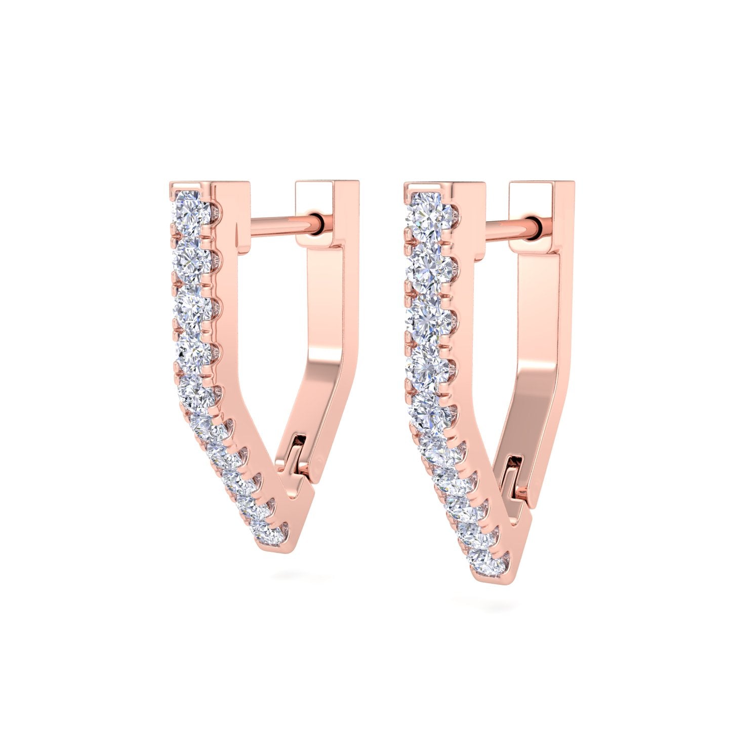 Stylish rose gold V shaped diamond earrings