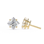 Square princess cut diamond stud earrings in gold