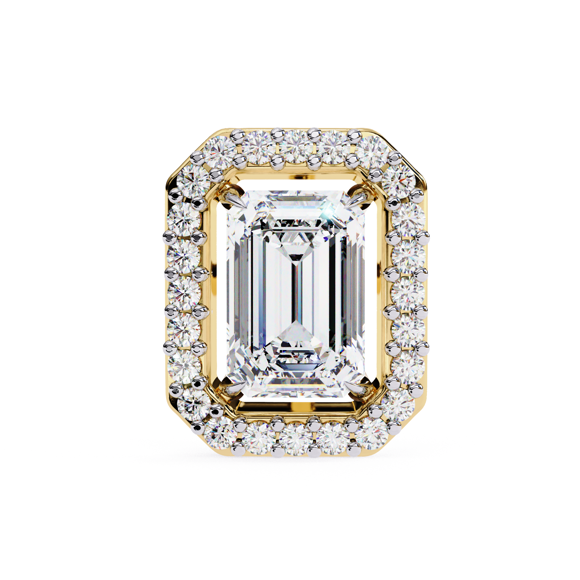 Elegant Emerald cut halo diamond stud earrings