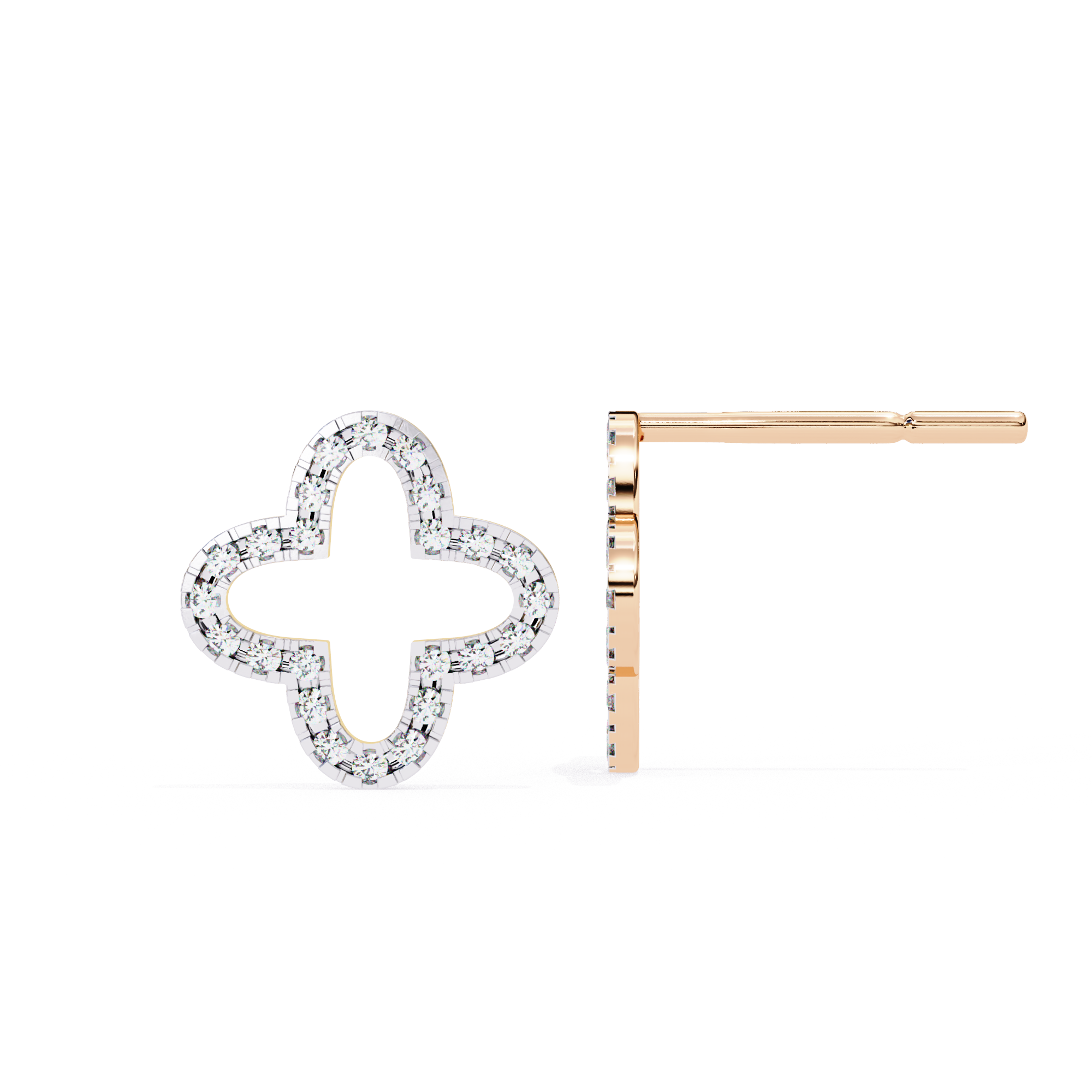 Symmetrical diamond quatrefoil stud earrings in Rose Gold