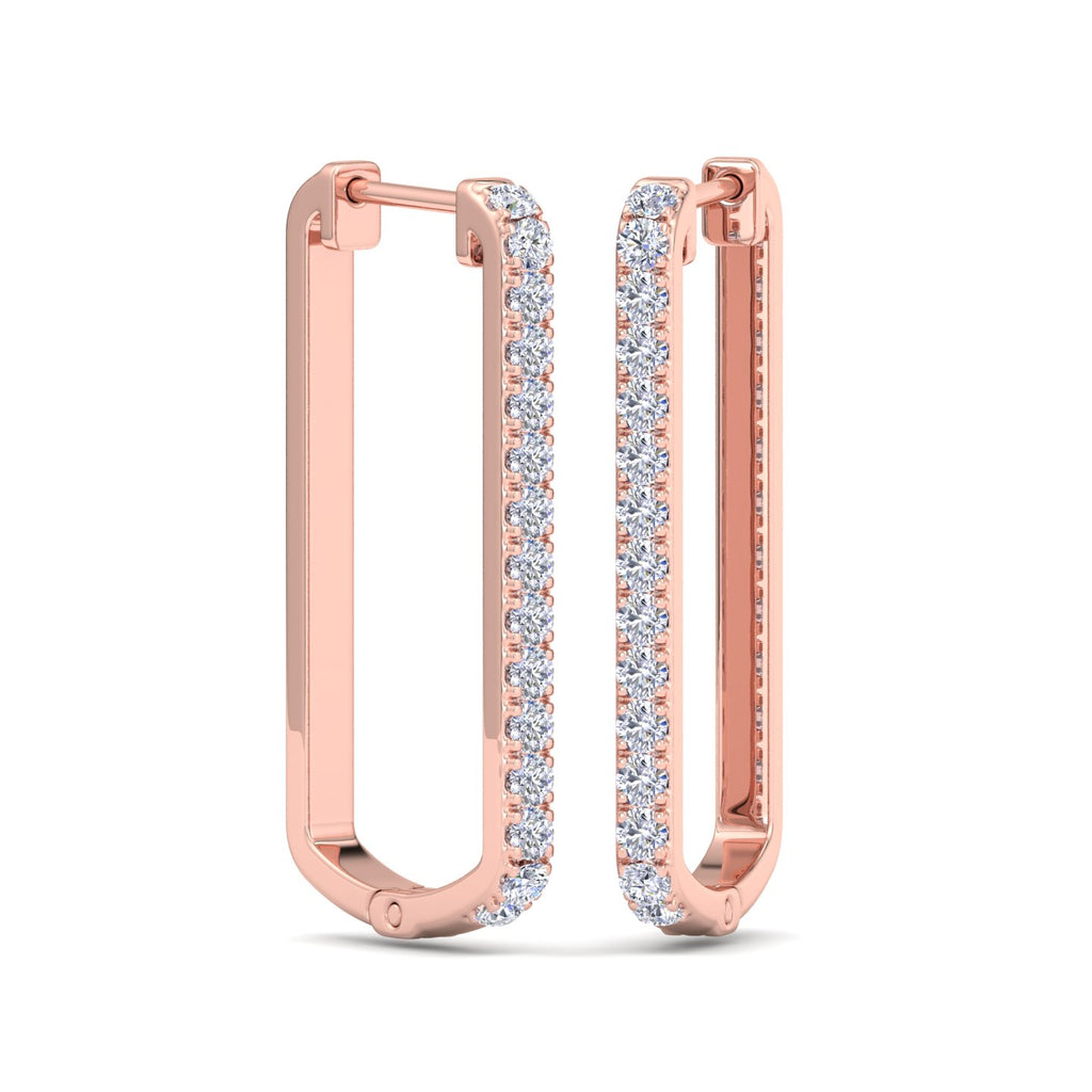 Pavé diamond rectangular hoop earrings