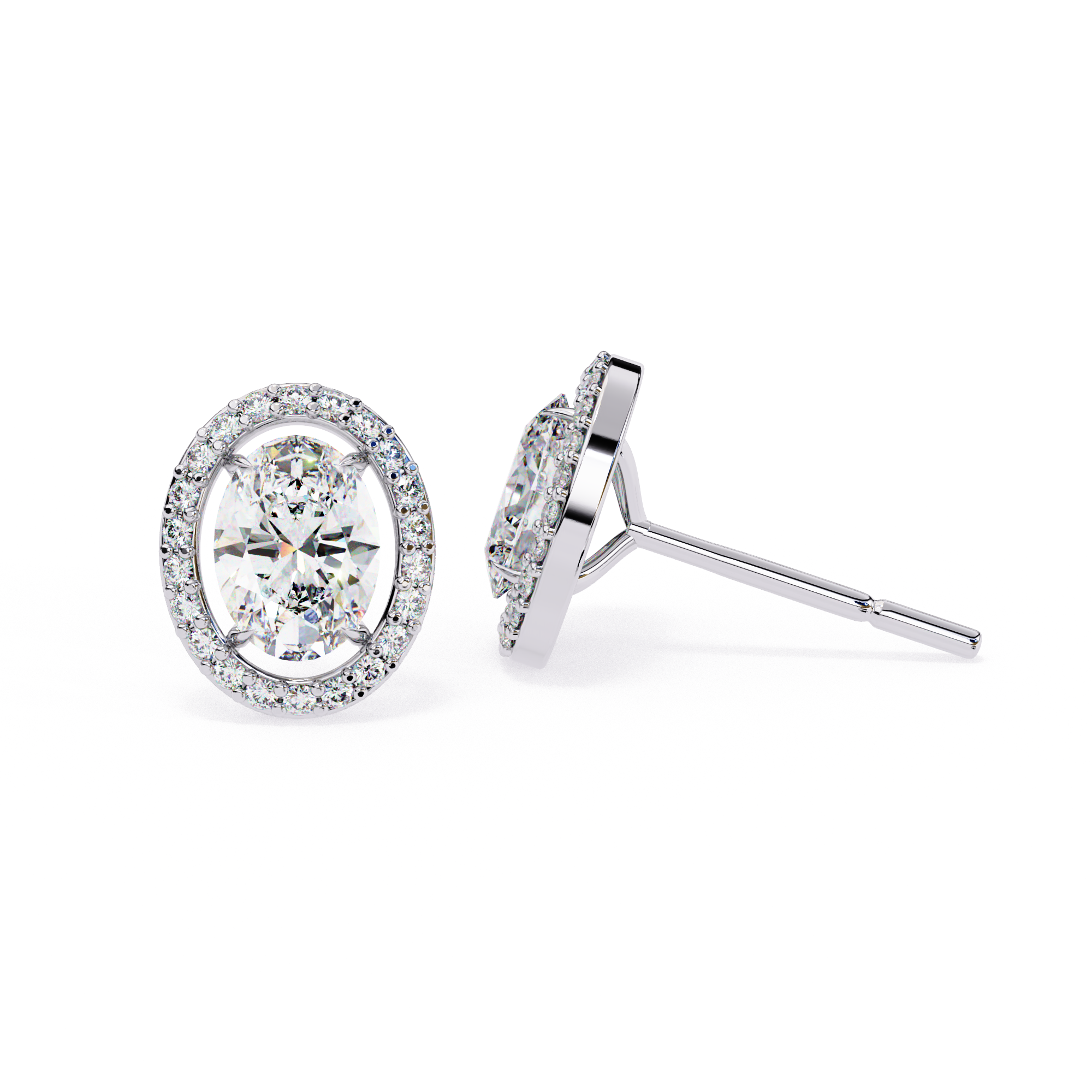 Oval shaped diamond halo stud earrings in White Gold