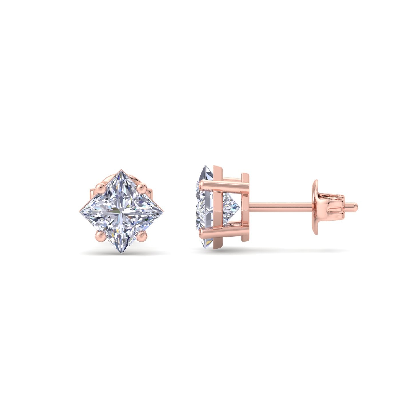 Princess-cut diamond stud earrings in Rose Gold