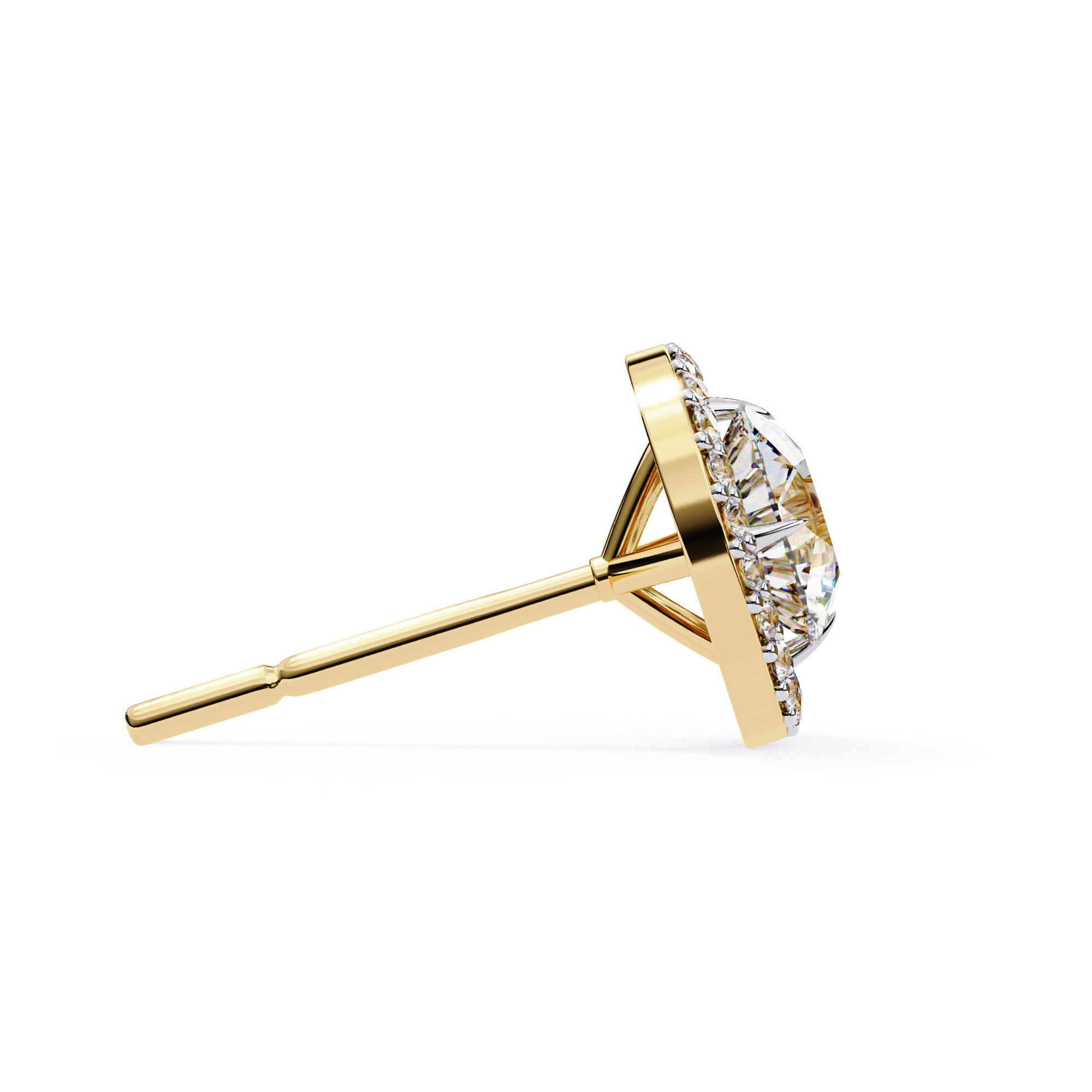 Brilliant cut diamond halo stud earrings gold