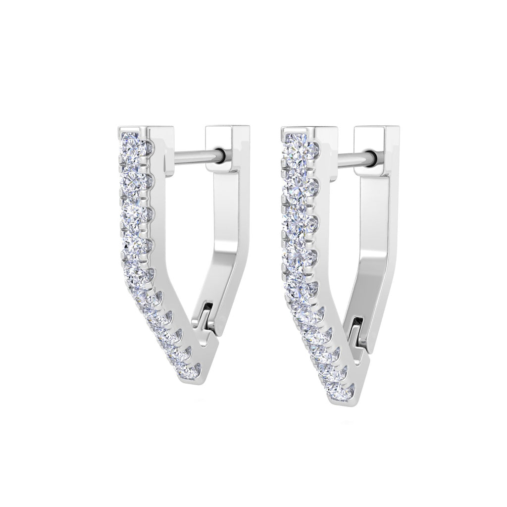 Geometric V shaped diamond hoop earrings