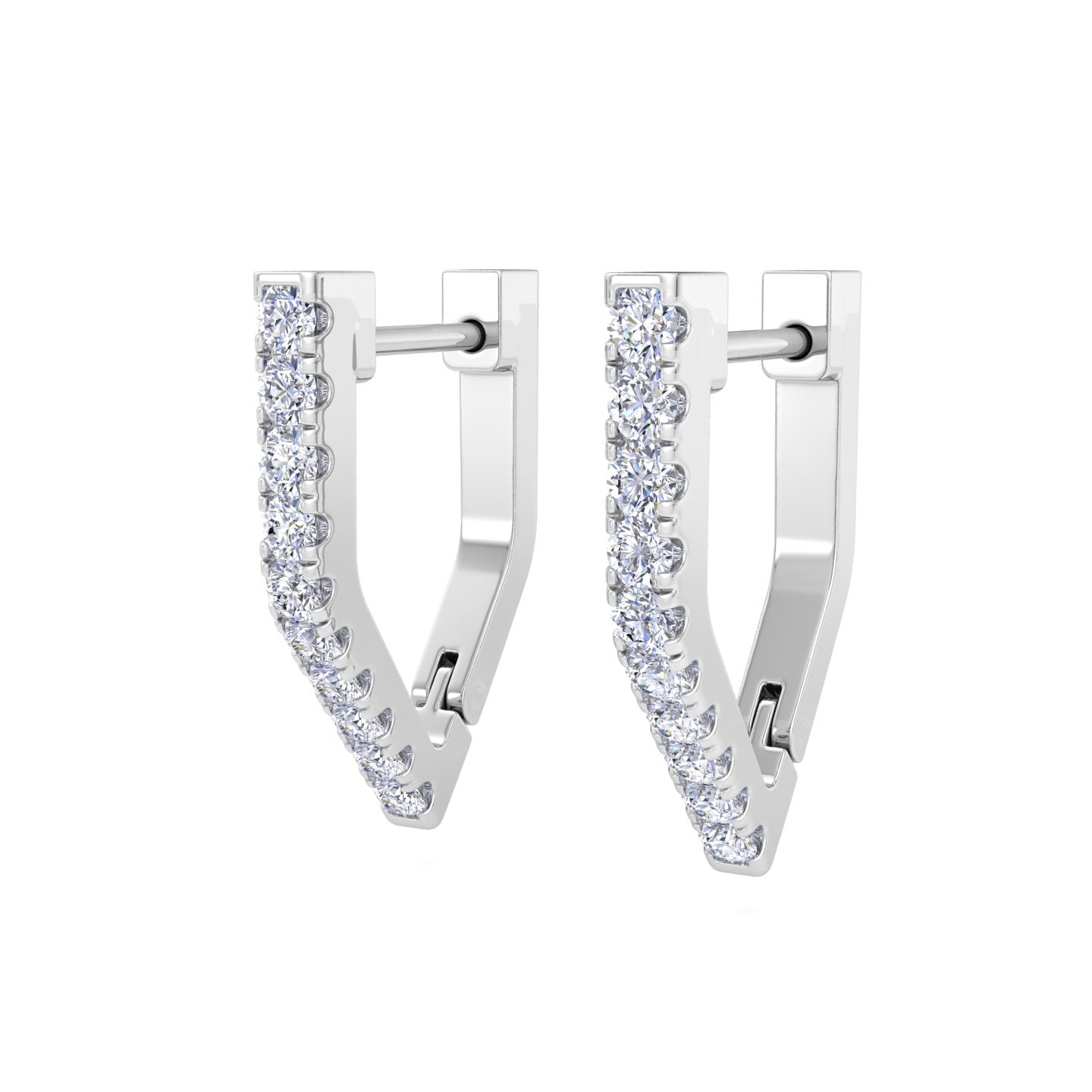 Geometric V shaped diamond hoop earrings