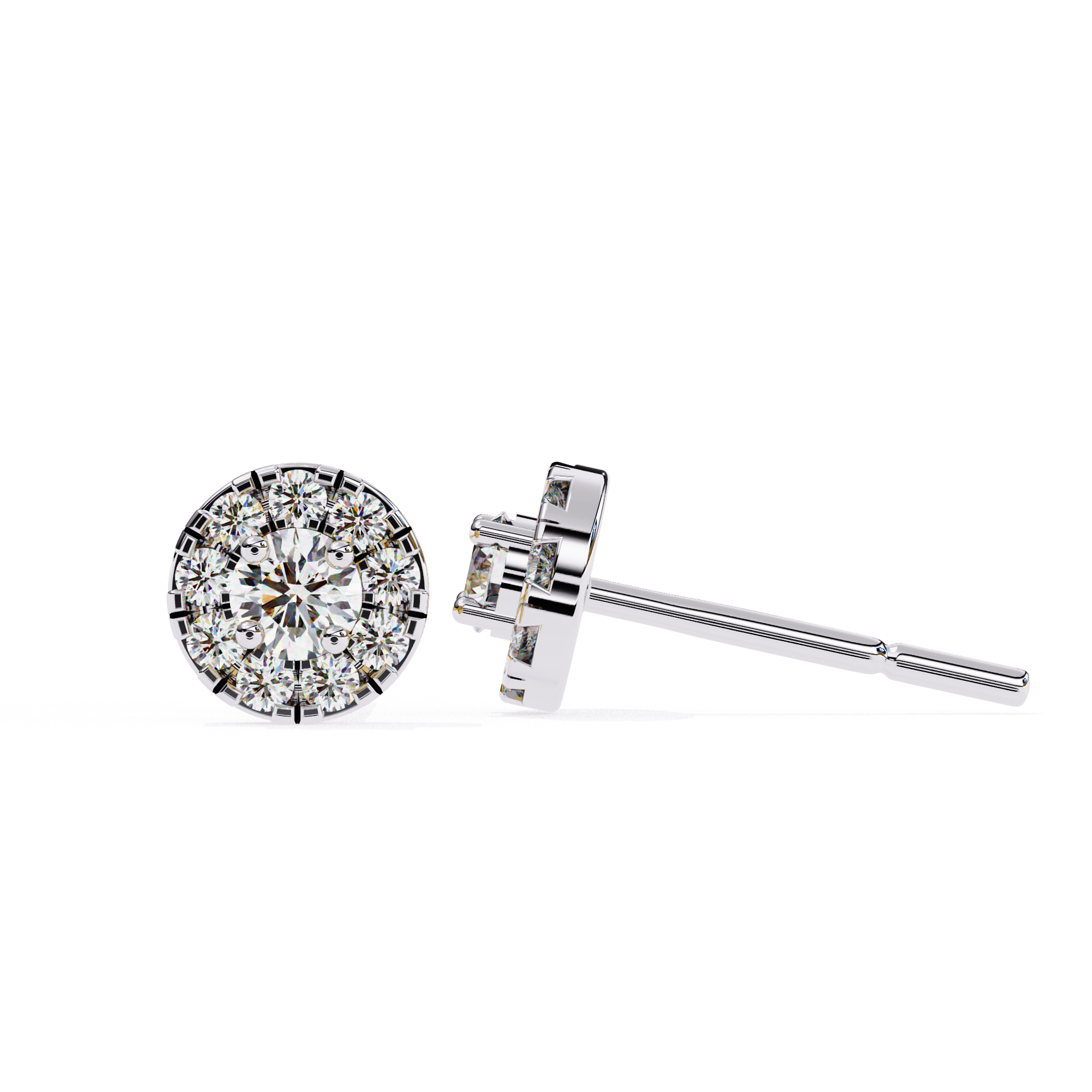Elegant round halo diamond stud earrings in White Gold