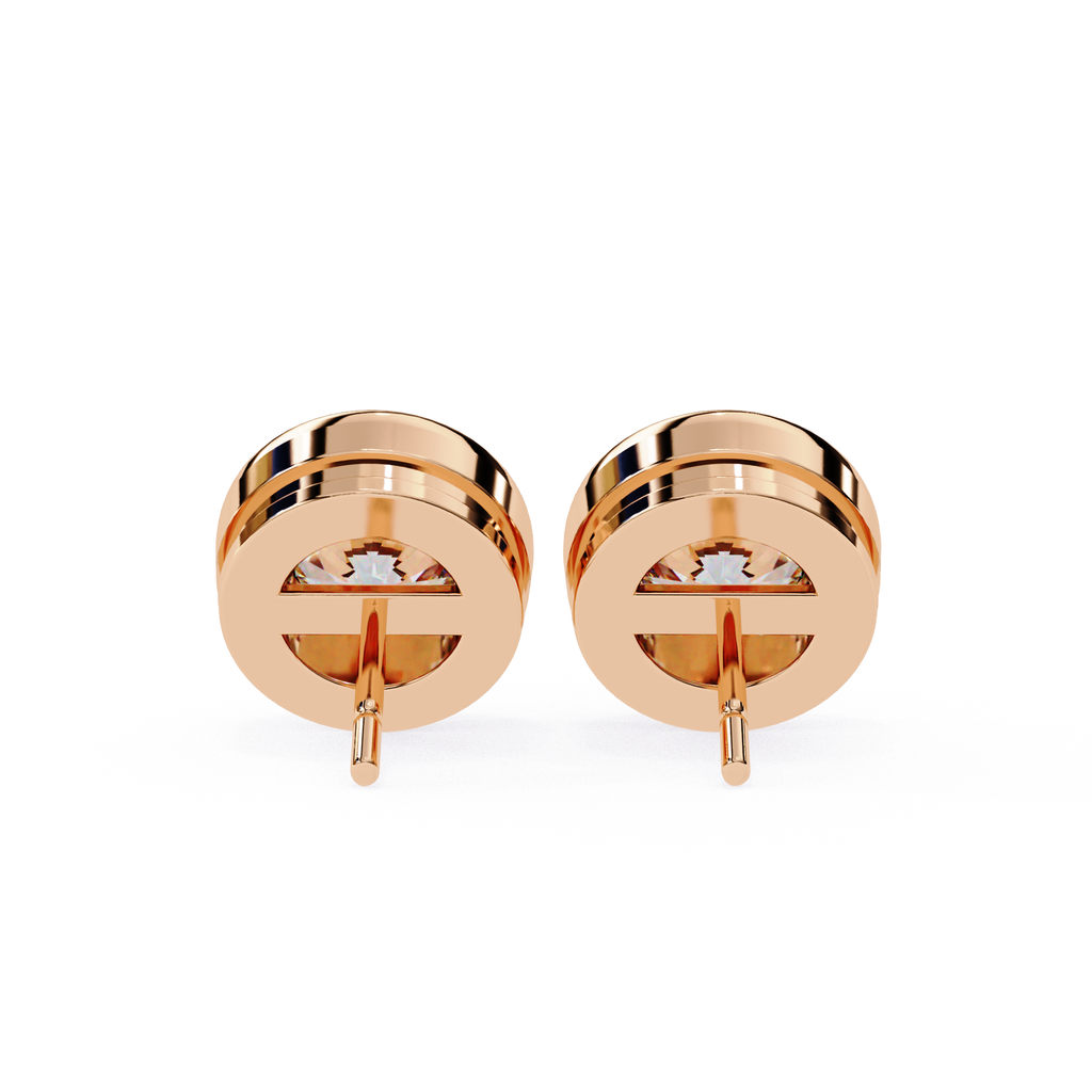 Bezel round diamond stud earrings everyday wear