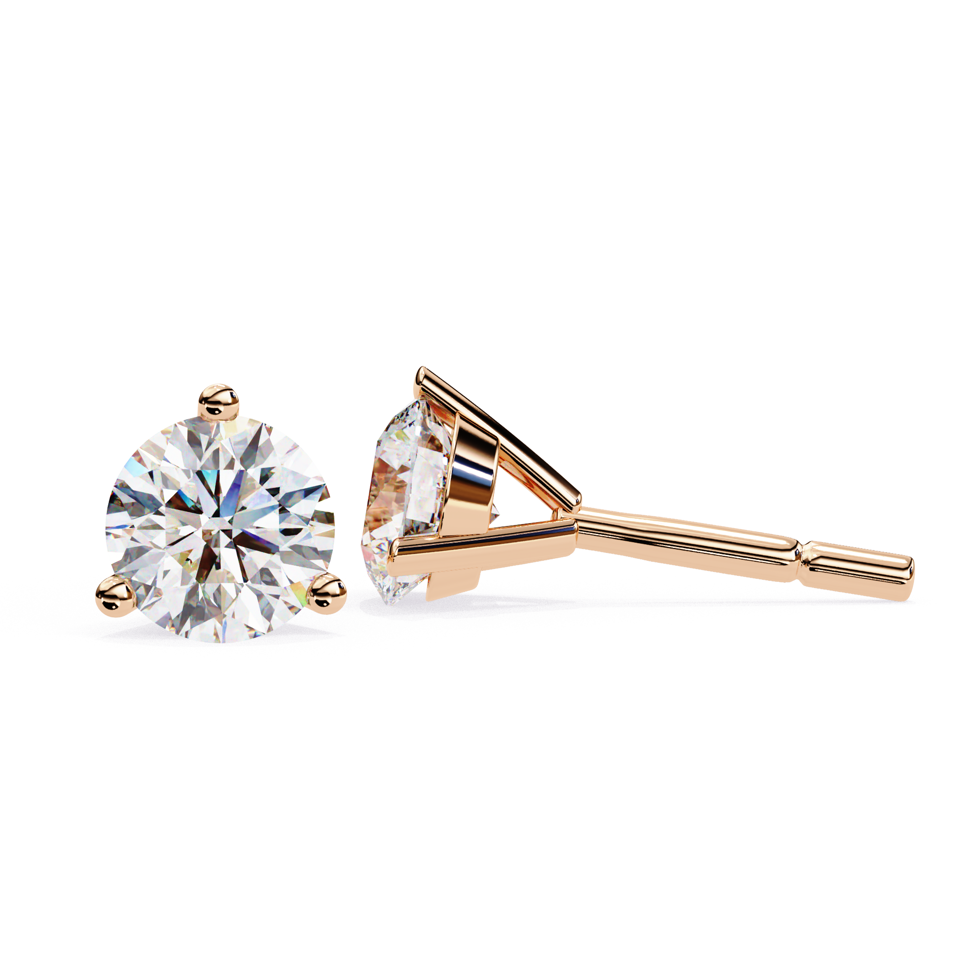 Round cut diamond stud earrings in Rose Gold