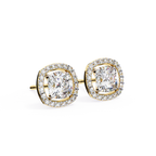Minimal Cushion cut square diamond halo stud earrings everyday wear