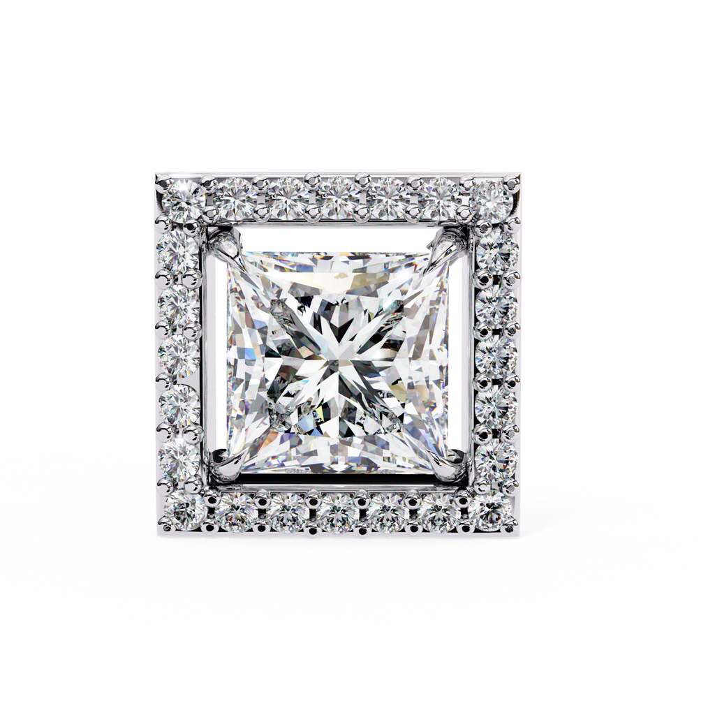 Elegant princess cut halo diamond stud earrings
