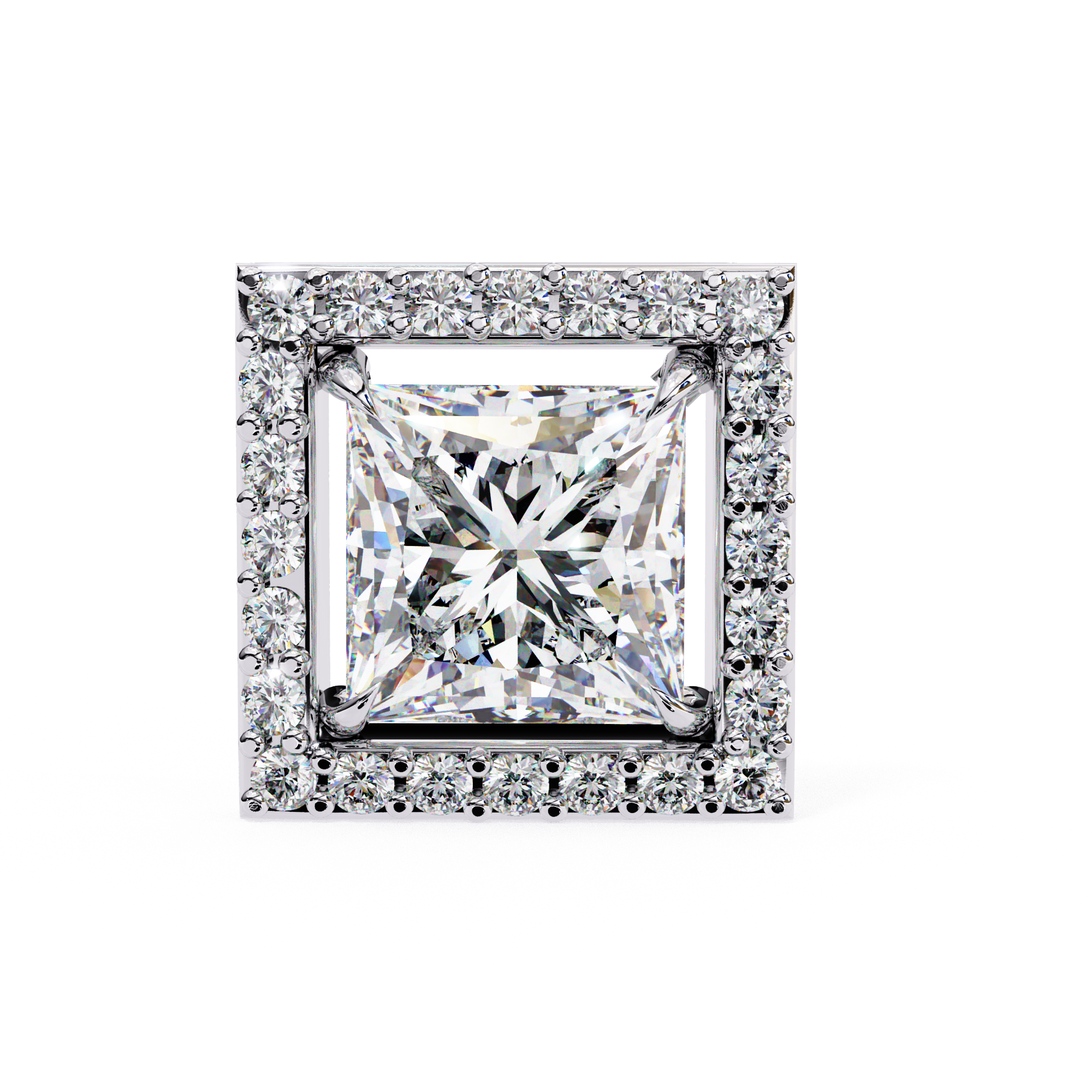 Elegant princess cut halo diamond stud earrings