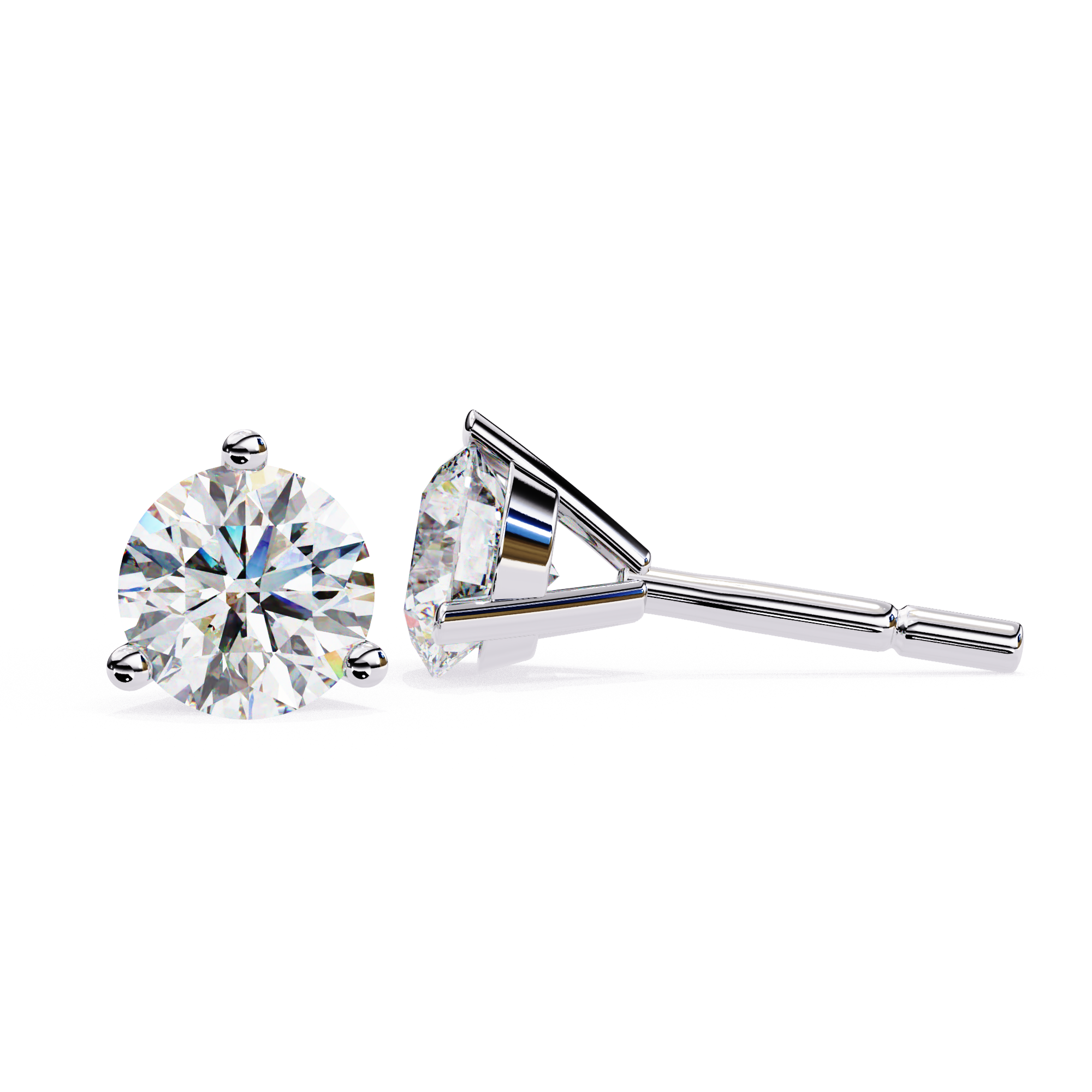 Round cut diamond stud earrings in White Gold