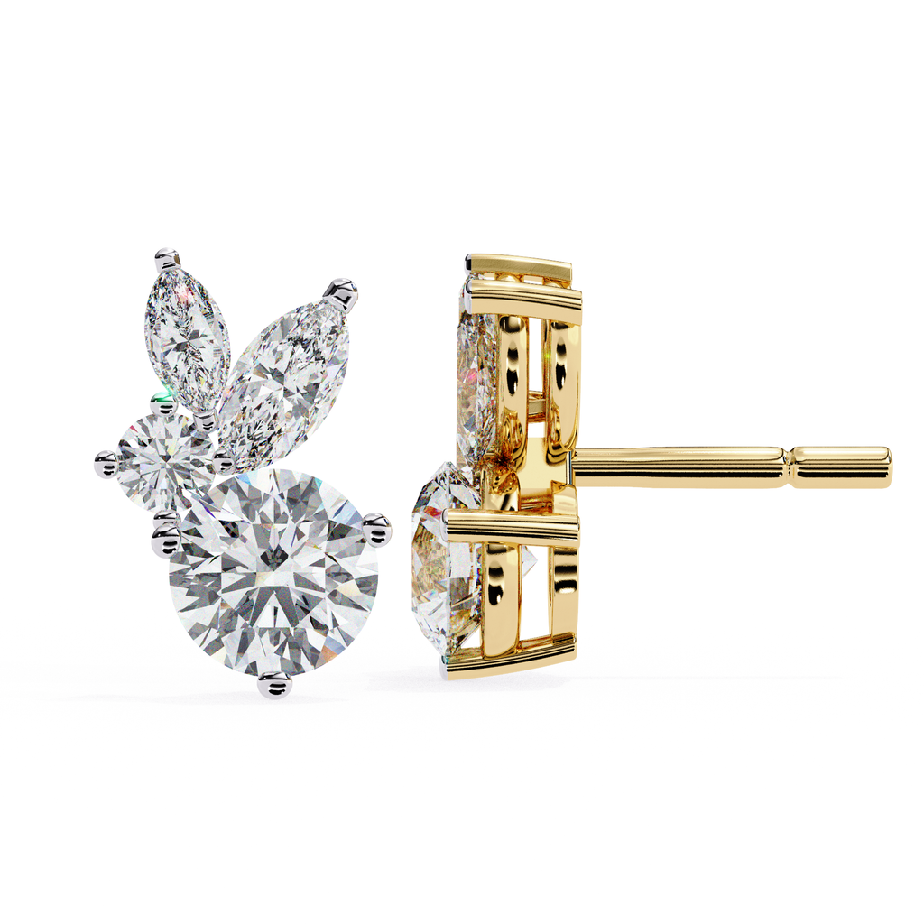Luxury lab grown diamond stud earrings with round and marquise shape