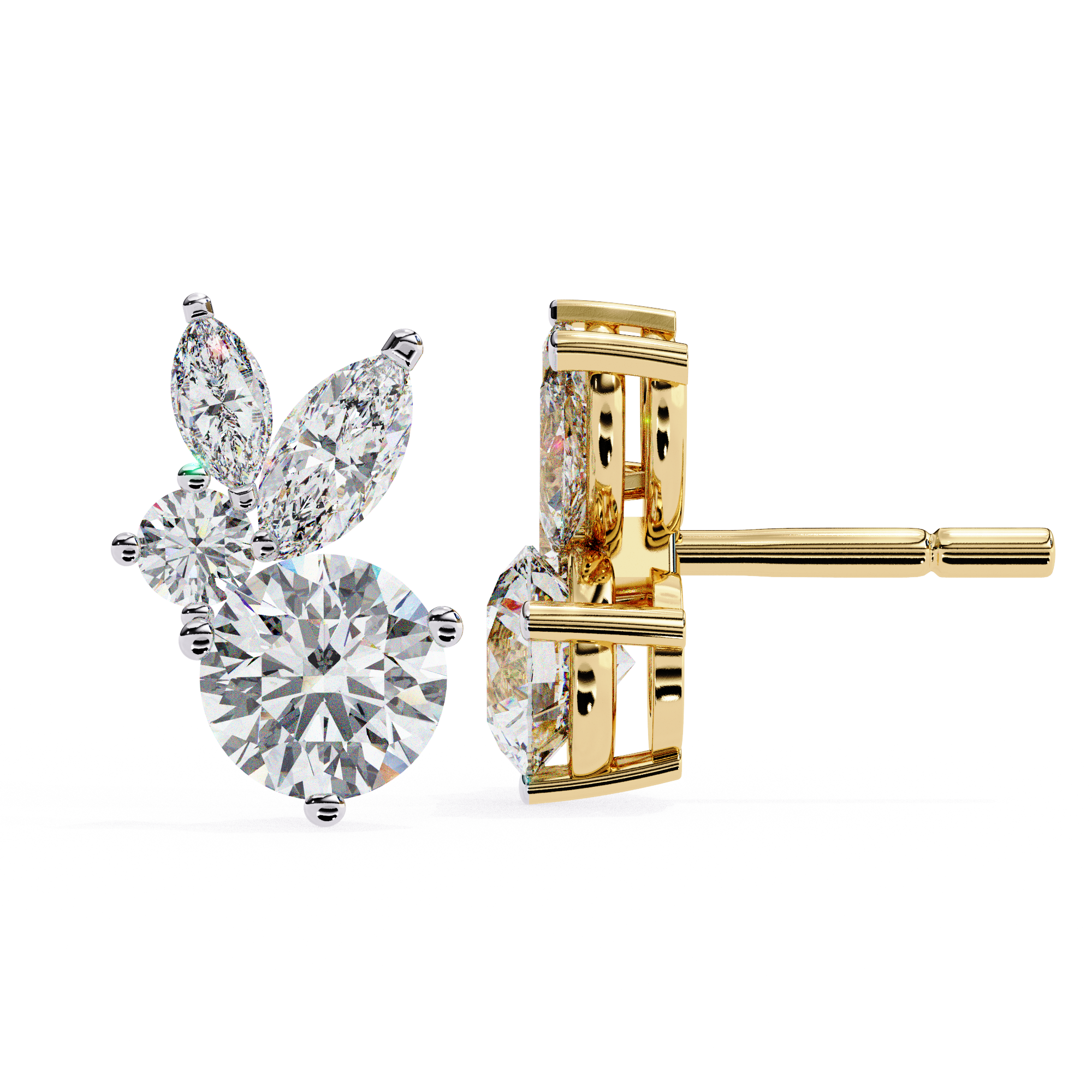 Luxury lab grown diamond stud earrings with round and marquise shape