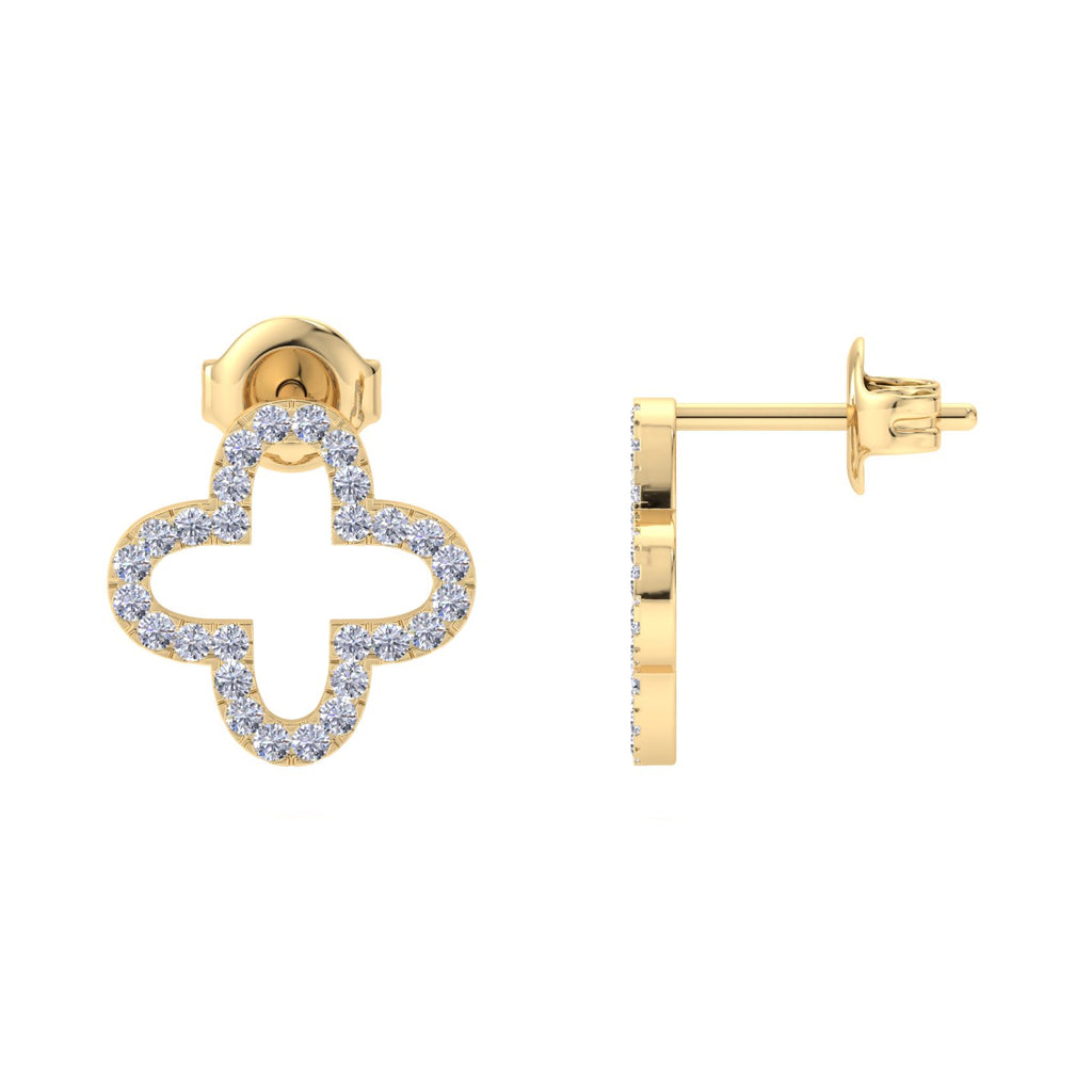 Clover pattern diamond stud earrings in gold