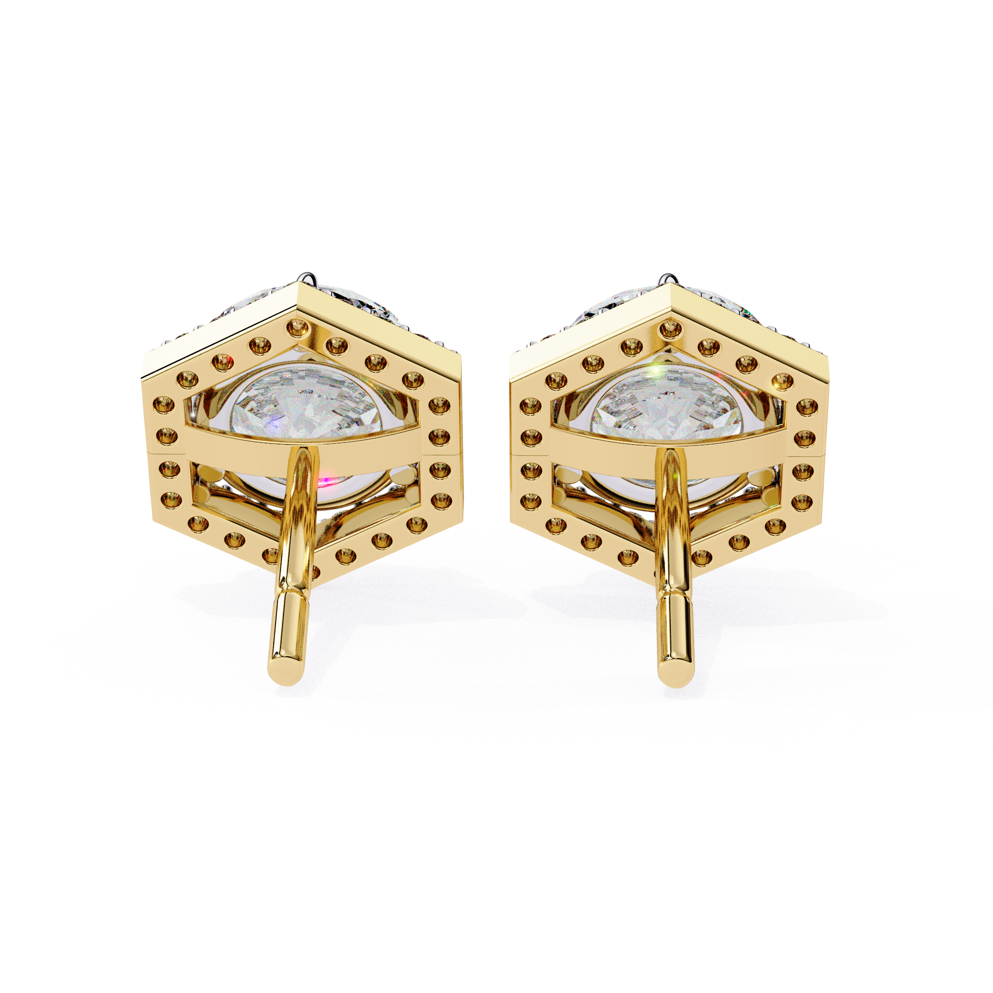 Hexagon diamond halo stud earrings