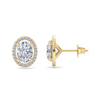 Gold oval halo diamond stud earrings