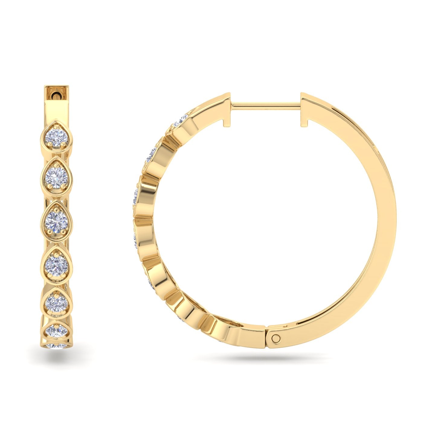 Pear shaped diamond hoop earrings in gold