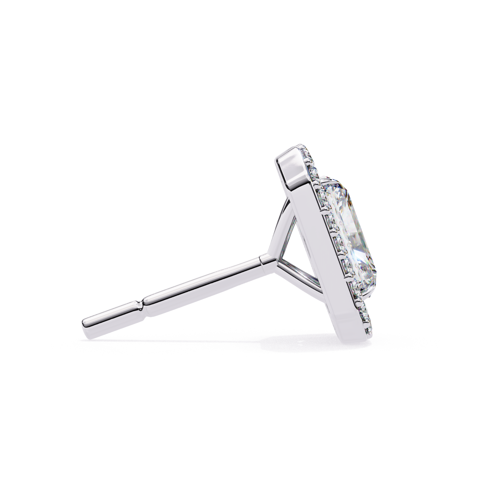Elegant Radiant cut halo diamond stud earrings