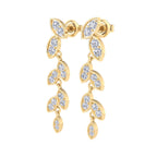 Gold leaf-shaped diamond drop earrings
