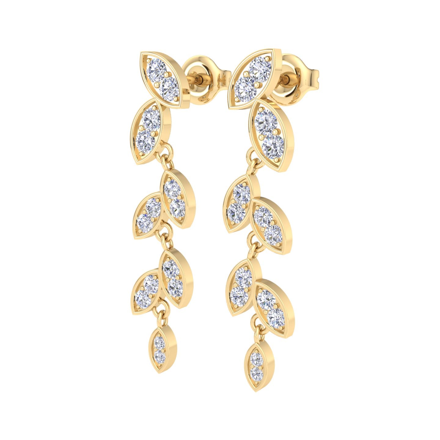 Gold leaf-shaped diamond drop earrings
