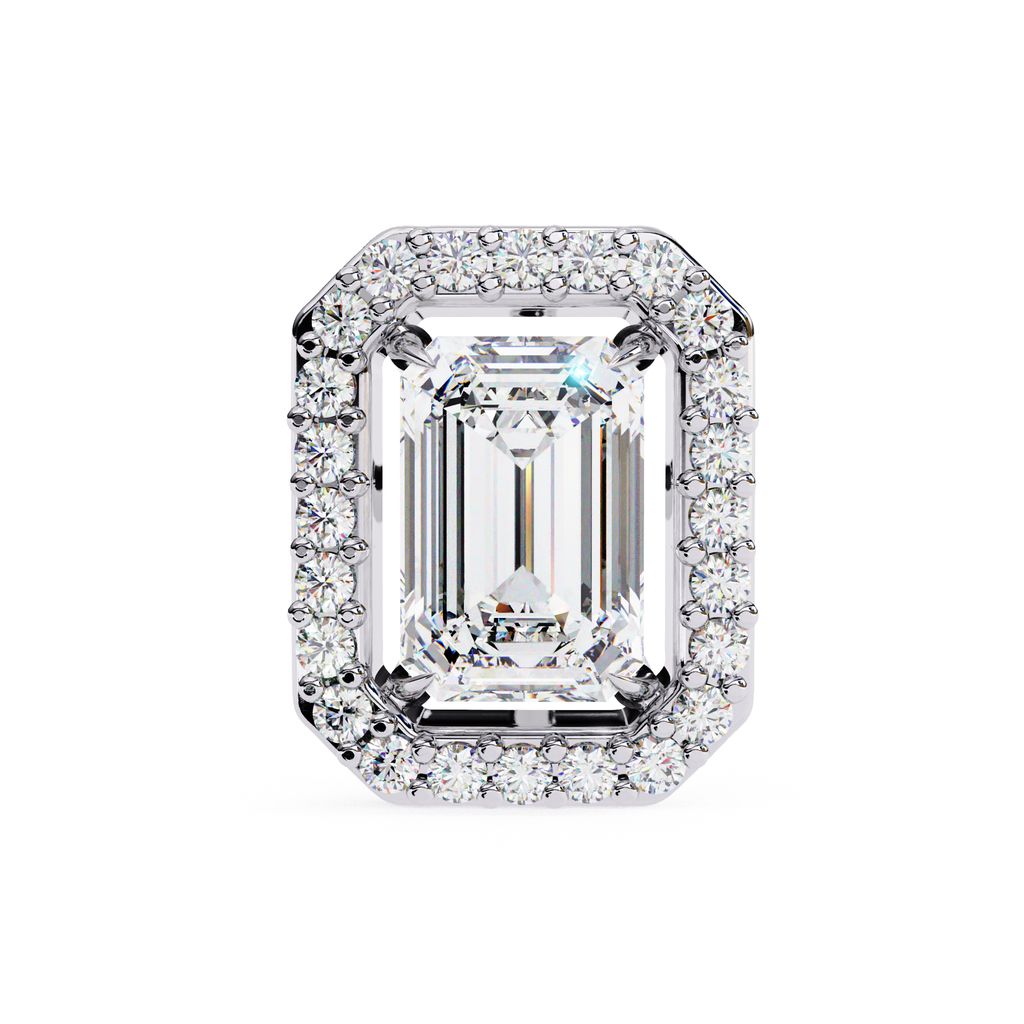 Elegant Emerald cut halo diamond stud earrings