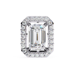 Elegant Emerald cut halo diamond stud earrings