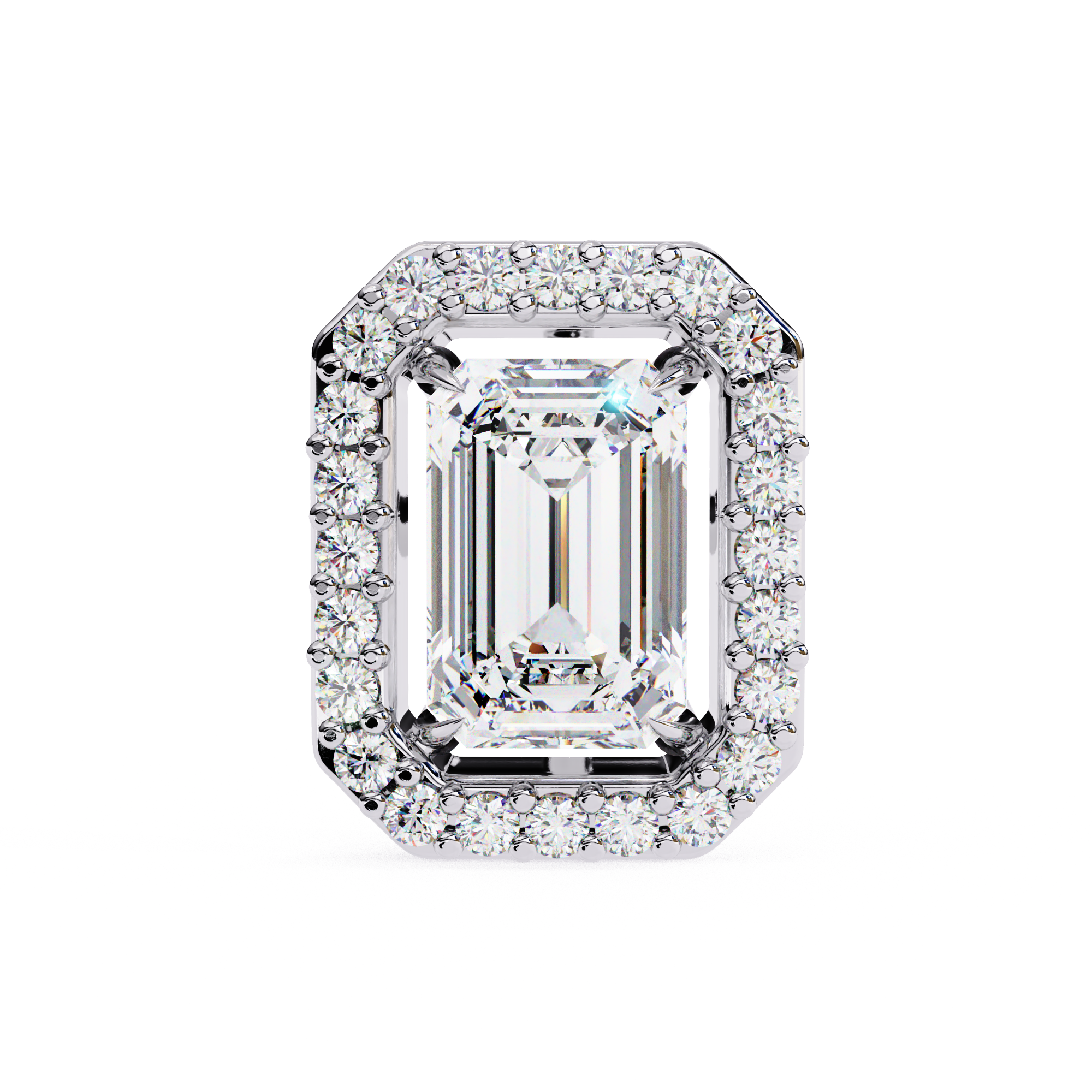 Elegant Emerald cut halo diamond stud earrings