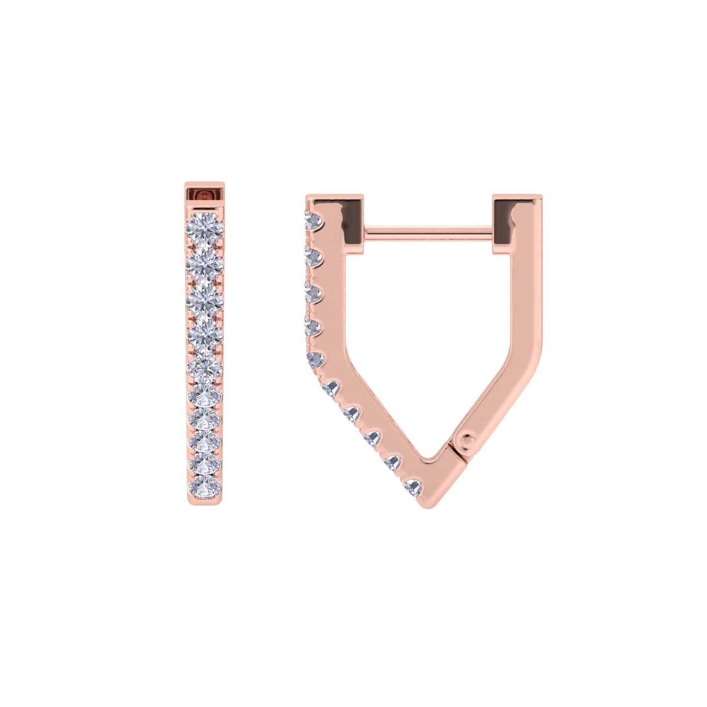 V shaped diamond hoop earrings in Rose Gold