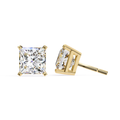 Square princess cut diamond stud earrings in gold