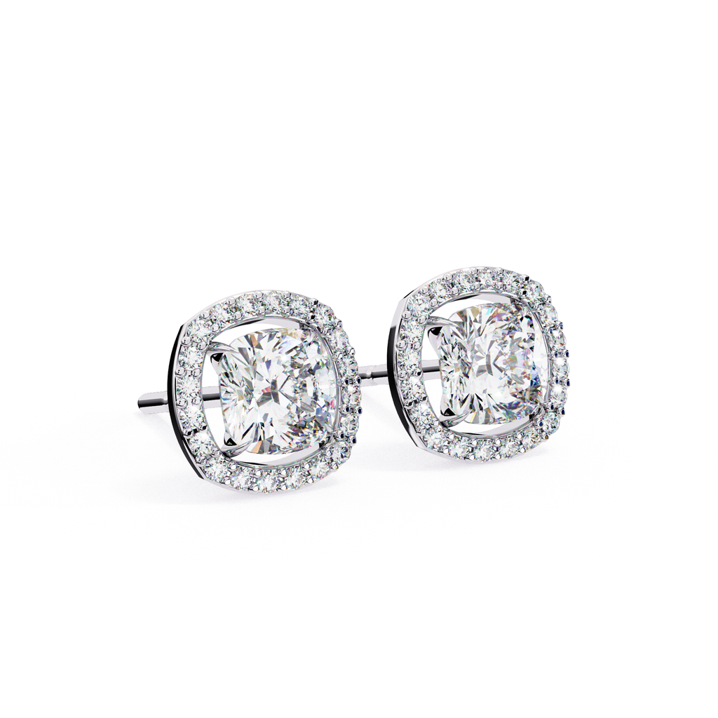 Minimal Cushion cut square diamond halo stud earrings everyday wear
