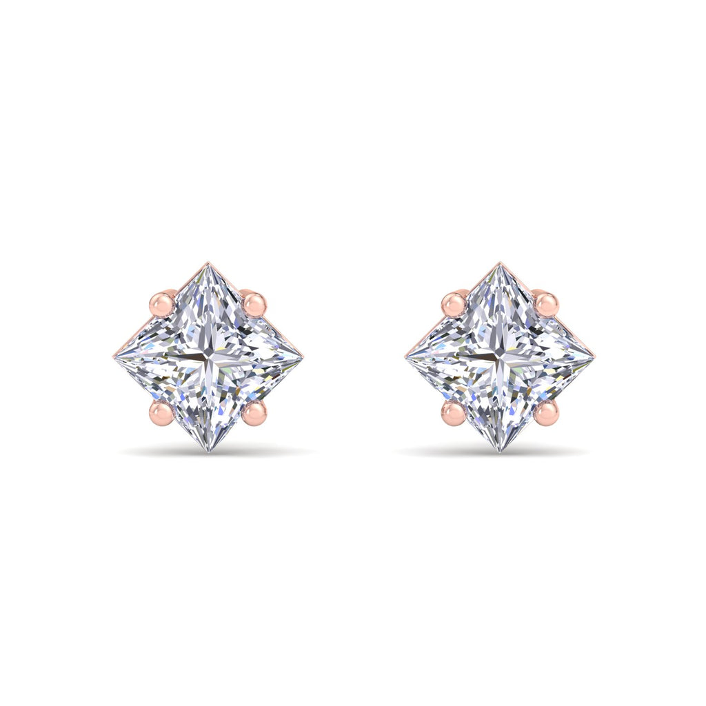 Square princess cut diamond stud earrings